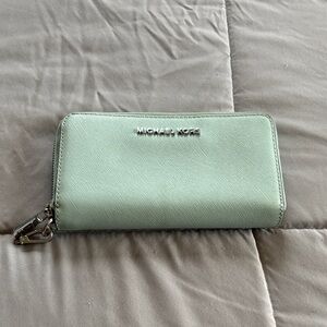 Michael Kors Mint Green Saffiano Zip Wallet
